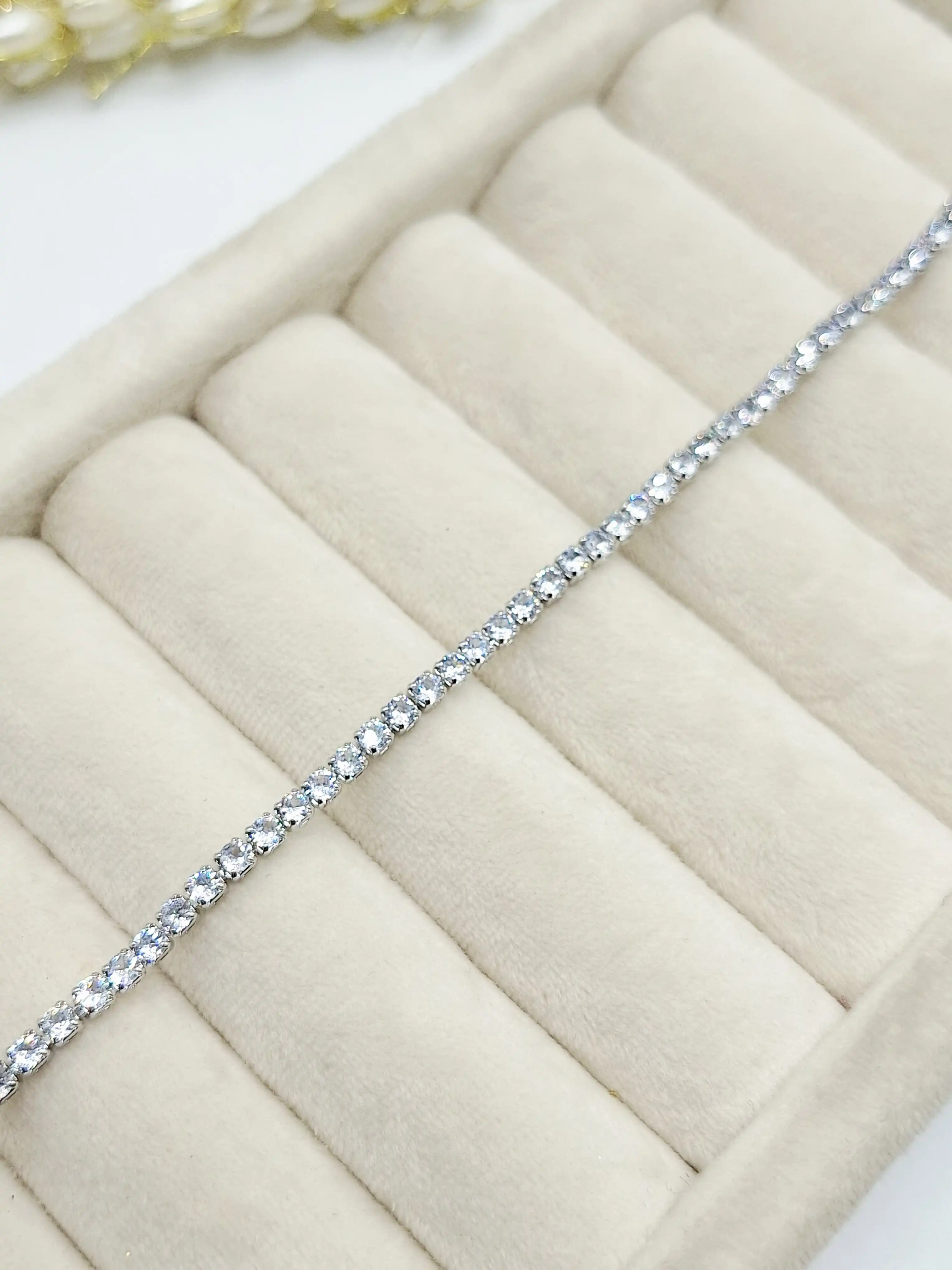 دستبند تنیسی جواهری رنگ سفید استیل